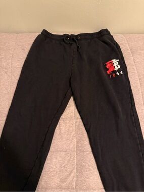 Burberry Sweatpants Black Red Embroidered Crest